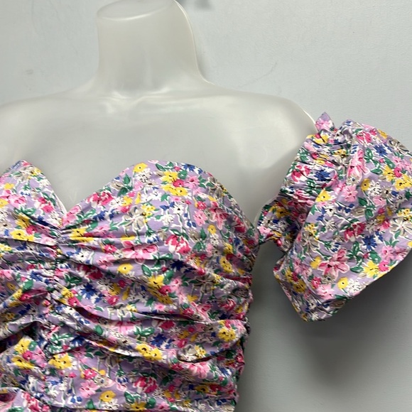 SNDYS. Women’s Floral Ruched Sweetheart Dress Size Large - Picture 2 of 14